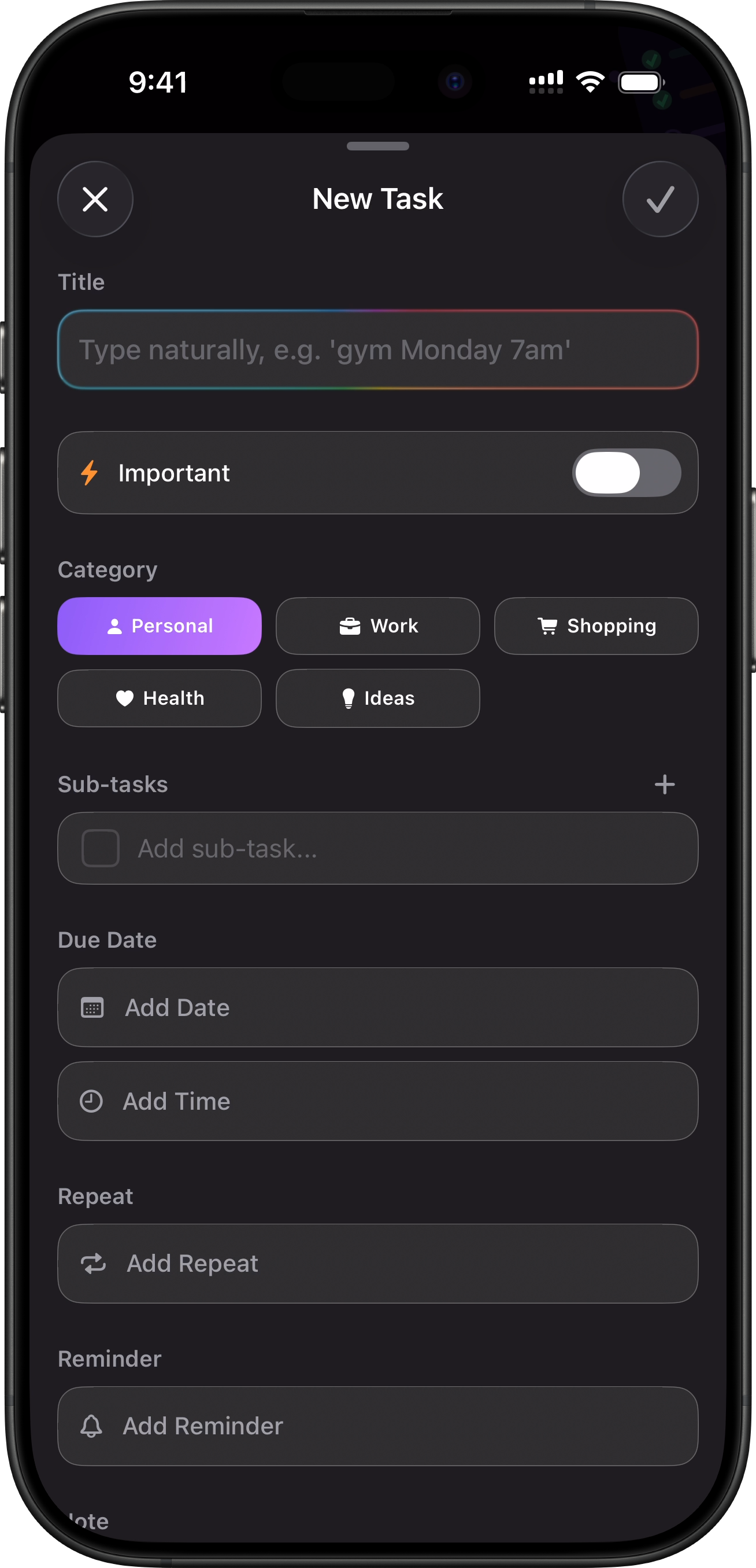 New task dark